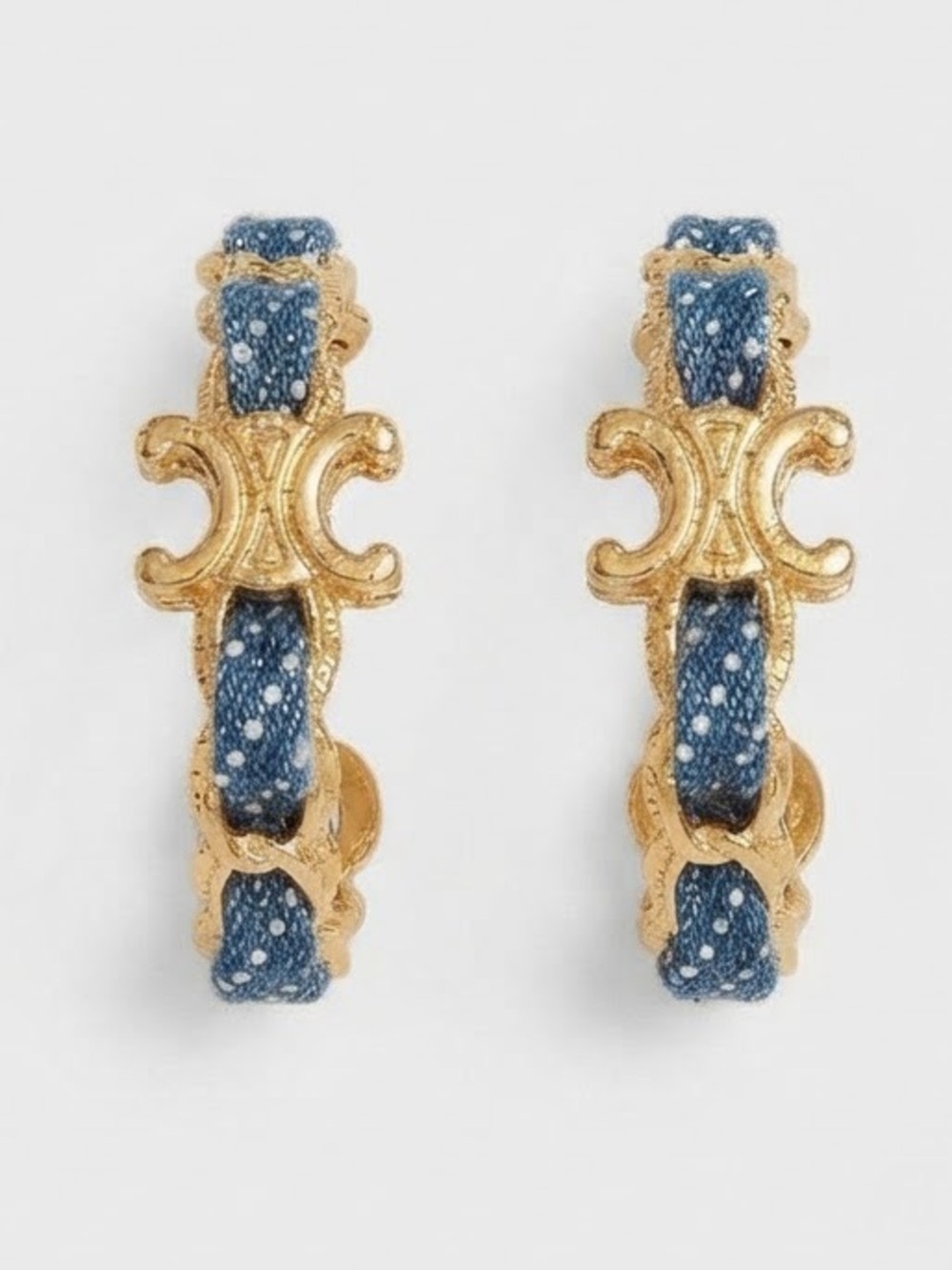 Blue and Gold Hoop Earrings with design